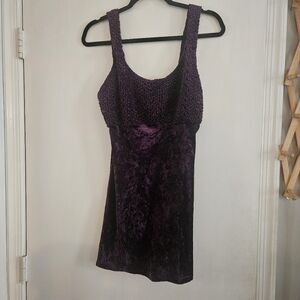 Up Front Vintage Velour Velvet Goth Dark Purple Mini Dress Women's Small